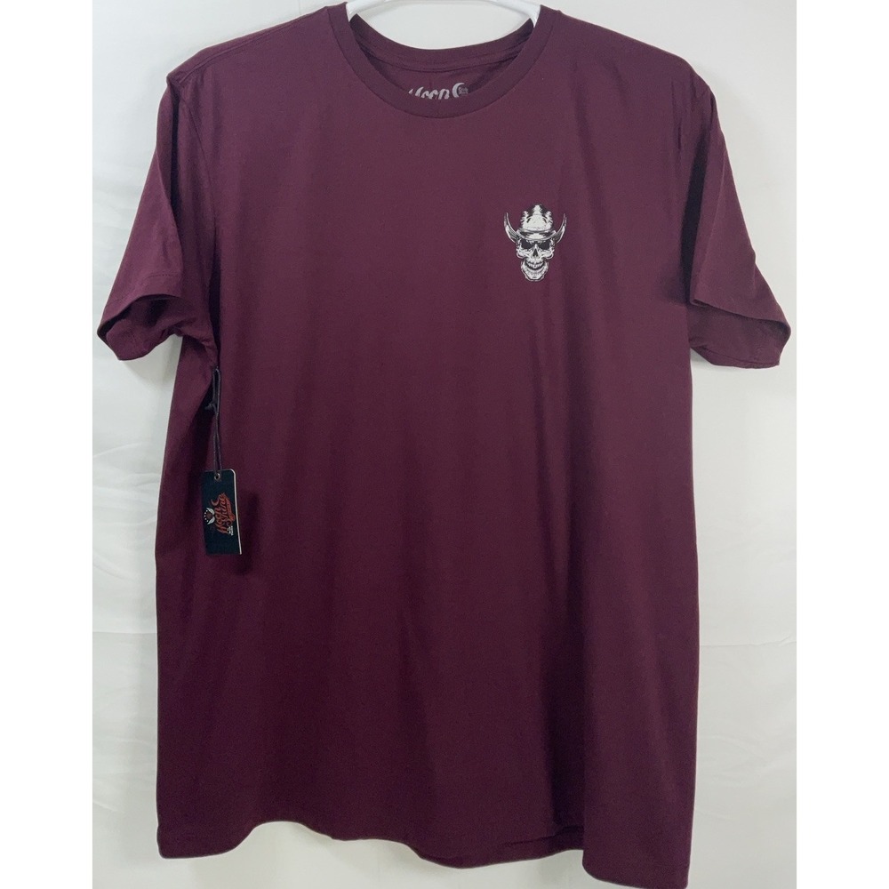 NWT Men Brad Paisley‎ Moon Shine Spirit Skull Cross Guitars T-shirt Burgundy XL